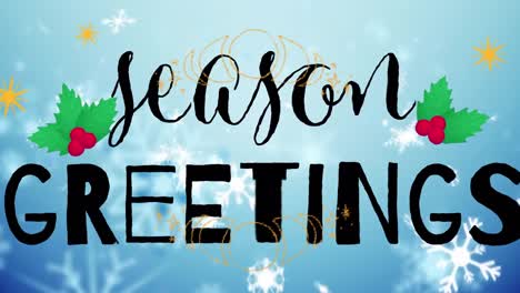Animation-of-snowflakes-falling-over-seasons-greetings-text-banner-against-blue-gradient-background
