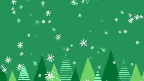 Animation-of-christmas-snow-falling-in-winter-scenery-over-green-background