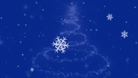 Animation-of-snowflakes-and-confetti-falling-over-shooting-star-forming-a-christmas-tree