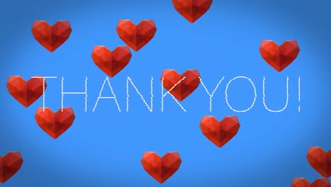 Animation-of-thank-you-text-in-white-over-red-hearts-floating-up-on-blue-background