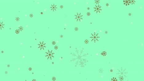 Animation-of-christmas-snow-falling-over-green-background