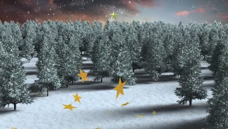 Estrellas-Amarillas-Animadas-Sobre-Una-Escena-De-Paisaje-Urbano-Invernal