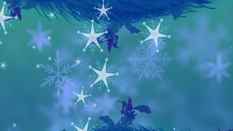 Animation-Von-Schnee,-Der-über-Weihnachtsbaumzweige-Fällt