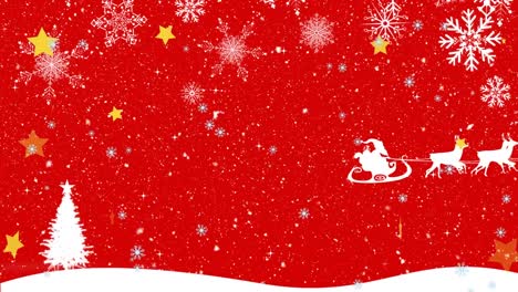 Animación-De-Navidad-Santa-Claus-En-Trineo-Con-Renos-Y-Nieve-Cayendo