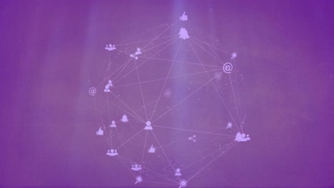Animation-of-network-of-connections-with-icons-on-purple-background