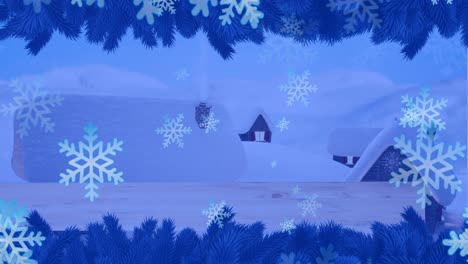 Animación-De-Nieve-Cayendo-Sobre-El-Paisaje-Invernal-Navideño.