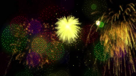 Animation-Von-Formen-Und-Feuerwerk-Auf-Schwarzem-Hintergrund
