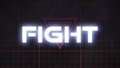 Animation-of-fight-text-in-glowing-white,-with-blue-sparks