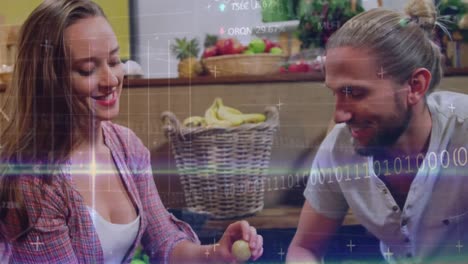 Animation-of-financial-data-processing-over-caucasian-couple-at-grocery-store