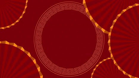 Animation-of-chinese-new-year-fan-pattern-on-red-background