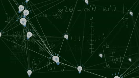 Animation-Eines-Netzwerks-Von-Verbindungen-Mit-Symbolen-über-Mathematischen-Gleichungen-Auf-Schwarzem-Hintergrund