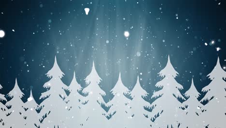 Animation-of-christmas-trees-and-snow-falling-in-winter-scenery