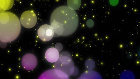 Animation-of-colourful-flashing-purple-and-yellow-lights-on-black-background