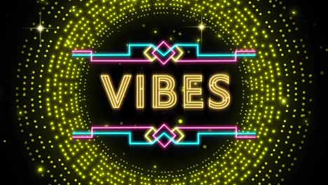 Animation-of-vibes-text-over-flashing-yellow-light-pattern