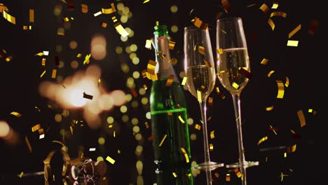 Animation-of-confetti,-champagne-and-champagne-glasses