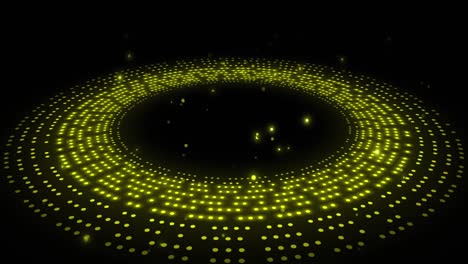 Animation-of-spinning-yellow-glowing-circles-on-black-background