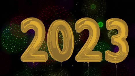 Animation-of-2023-balloons-text-over-bright-spots