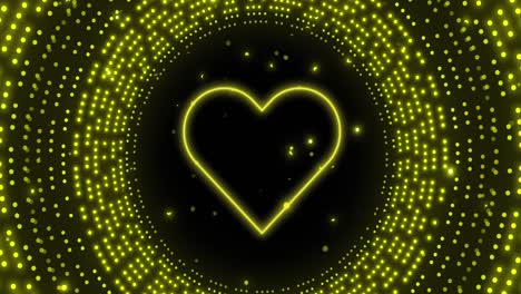 Animation-of-neon-heart-over-flashing-yellow-light-pattern