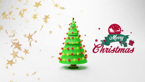 Animation-of-christmas-greetings-text-over-christmas-tree-and-stars-decorations