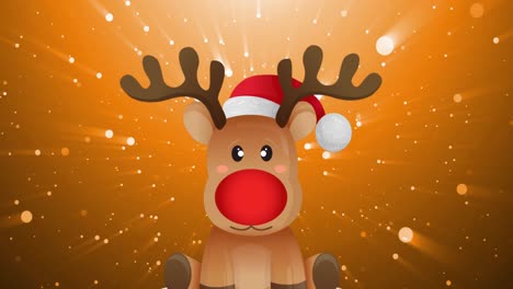 Animation-of-christmas-reindeer-and-snow-falling-on-orange-background
