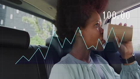 Animation-Von-Statistiken-Und-Geschäftsdaten-über-Eine-Afroamerikanische-Frau-Im-Taxi