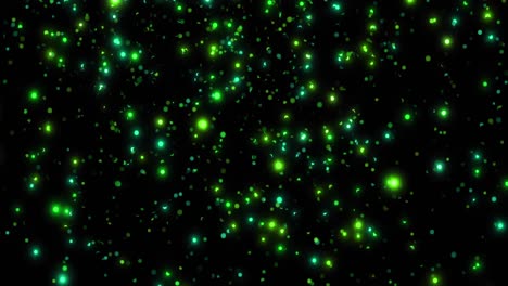 Animation-of-glowing-spots-of-green-light-on-black-background