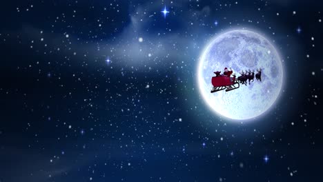 Animation-of-snow-falling-over-santa-in-sleigh