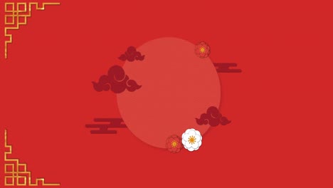 Animation-of-chinese-pattern-and-decoration-on-red-background