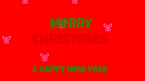 Animation-of-merry-christmas-and-happy-new-year-text-over-butterflies-on-red-background