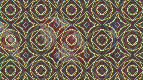 Animation-of-kaleidoscopic-patterns-over-different-country-printed-rugby-balls-in-seamless-pattern