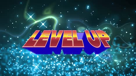 Animation-of-level-up-retro-text-over-neon-abstract-shapes