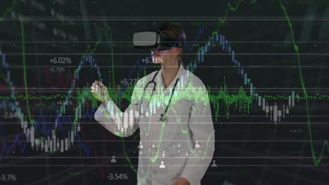 Animation-Von-Statistiken-Und-Datenverarbeitung-über-Einer-Ärztin-Im-VR-Headset