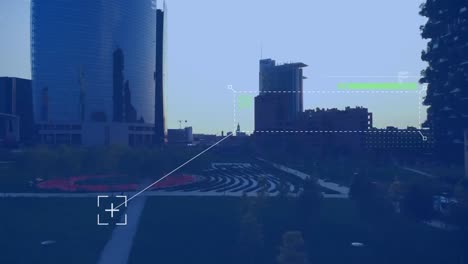 Animation-Der-Datenverarbeitung-über-Einer-Luftaufnahme-Des-Stadtbildes