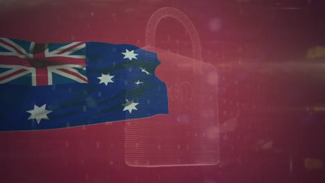 Animation-of-padlock,-data-processing-and-flag-of-australia