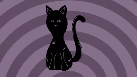 Animación-De-Un-Gato-Negro-Dibujando-Sobre-Un-Patrón-De-Espiral-Hipnótico-En-Bucle.