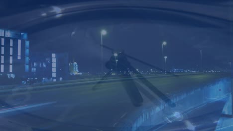 Animation-of-clock-moving-over-cityscape