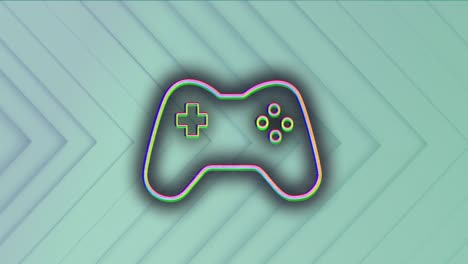 Animation-of-glitch-technique-over-game-controller-against-arrow-textured-pattern
