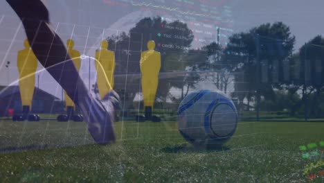 Animation-Verschiedener-Datenverarbeitung-über-Einen-Kaukasischen-Männlichen-Fußballspieler-Im-Sportstadion