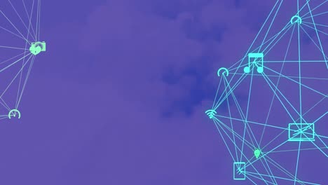 Animation-of-network-of-connections-with-icons-on-blue-background