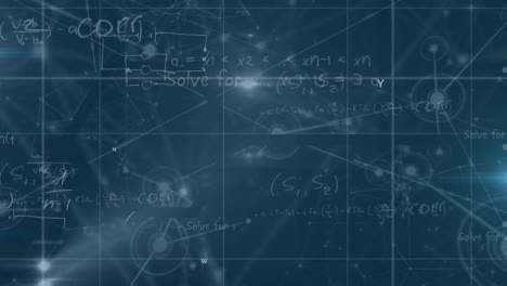 Animation-of-mathematical-equations-and-data-processing-over-black-background
