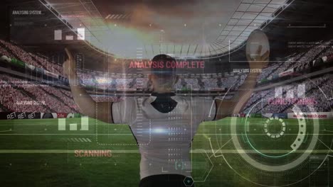 Animation-of-data-processing-over-caucasian-rugby-player-at-stadium