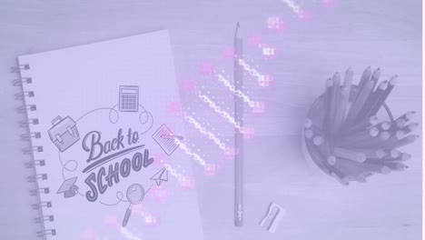Animation-Des-DNA-Strangs-über-„Back-To-School“-Text-Und-Schulgegenstände