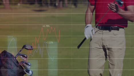 Animation-of-data-processing-over-male-golf-player-on-golf-course