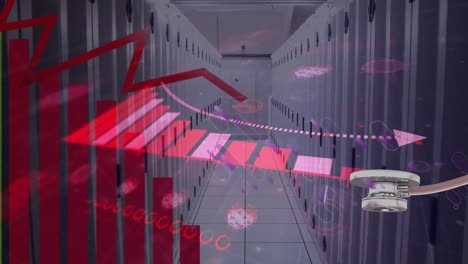Animation-Von-Covid-19-Zellen-Und-Datenverarbeitung-über-Computerserver