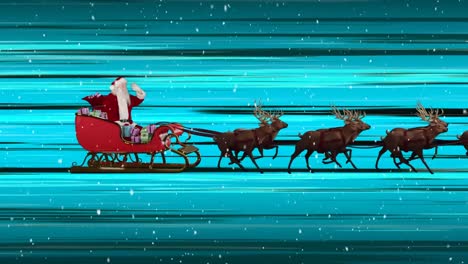 Animation-Von-Schnee,-Der-über-Weihnachten-Fällt,-Weihnachtsmann-Im-Schlitten-Mit-Rentieren