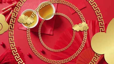 Animación-De-Decoraciones-Tradicionales-Chinas-Sobre-Fondo-Rojo.