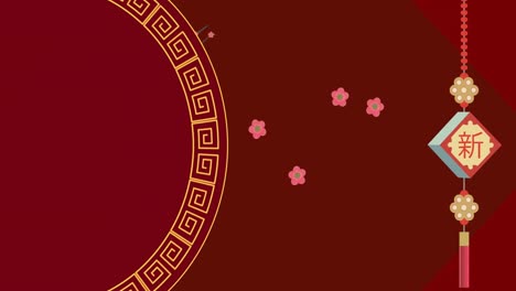 Animation-of-chinese-traditional-decorations-on-red-background