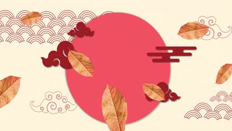 Animation-of-chinese-traditional-decorations-and-circle-on-cream-background