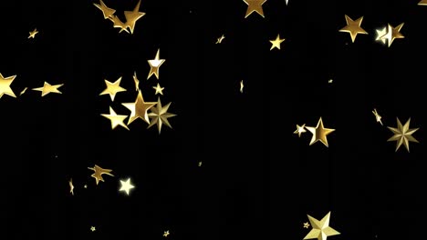 Animation-Von-Sternen,-Die-über-Weihnachtsdekorationen-Auf-Schwarzem-Hintergrund-Fallen