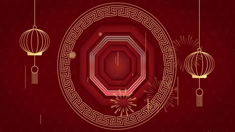 Animación-De-Decoraciones-Tradicionales-Chinas-Sobre-Fondo-Rojo.